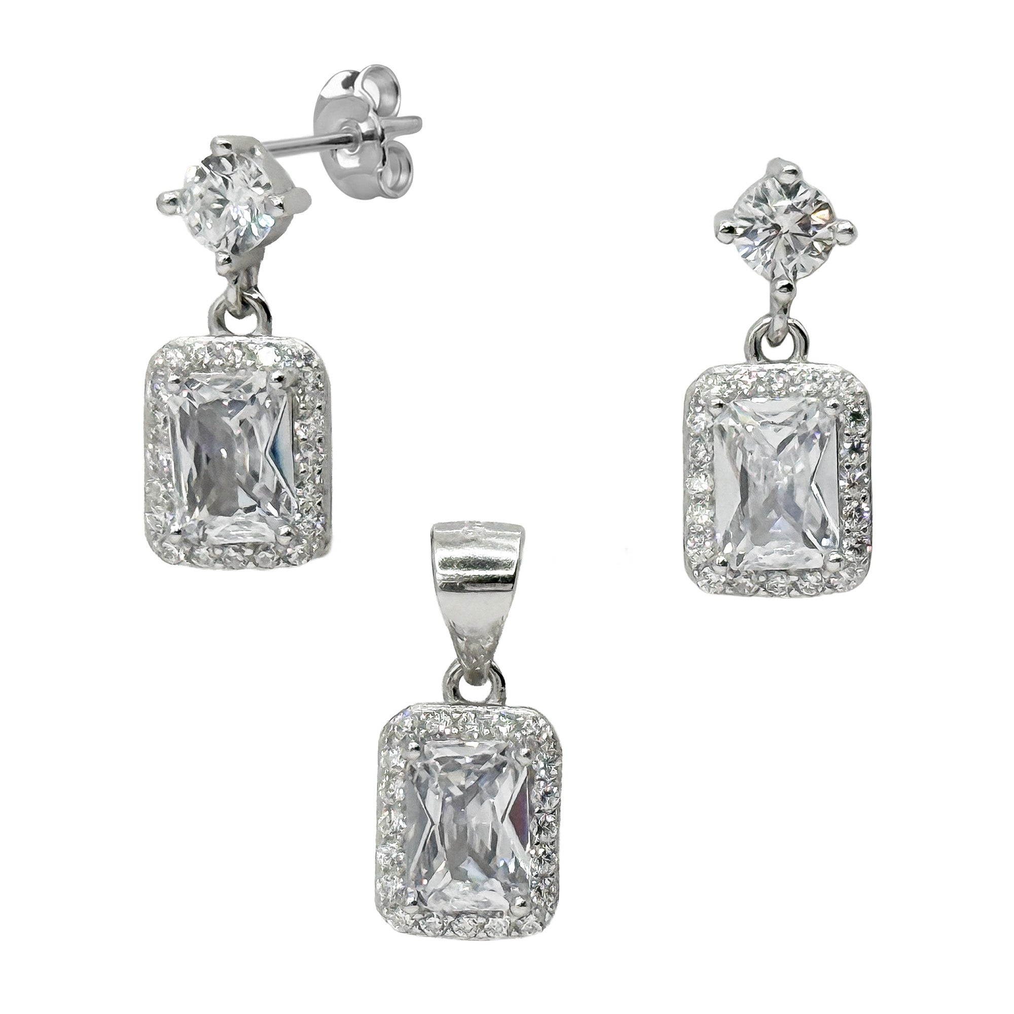 Juego Circonia Cuadrada con Micro Circonias Plata .925 con Rodio