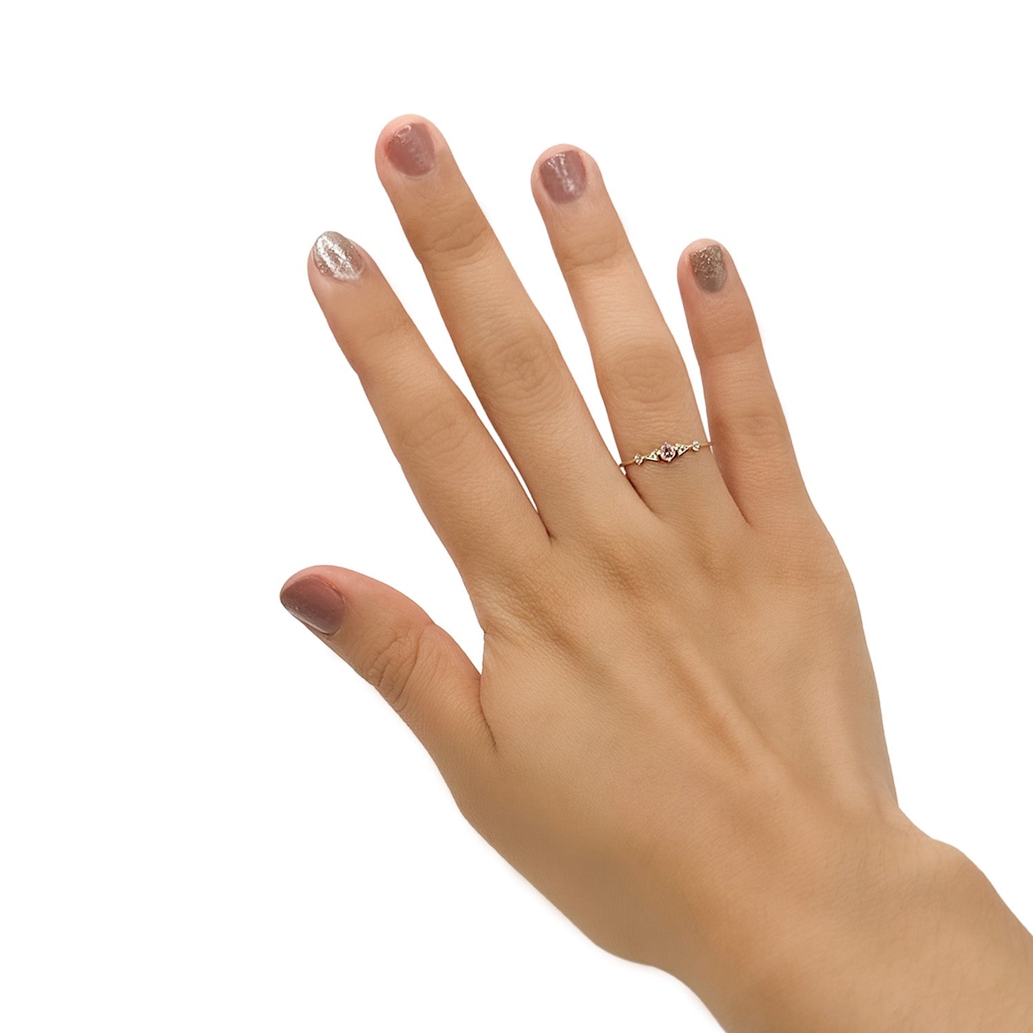Anillo Solitario Rosa con Micro Circonias Oro 10K
