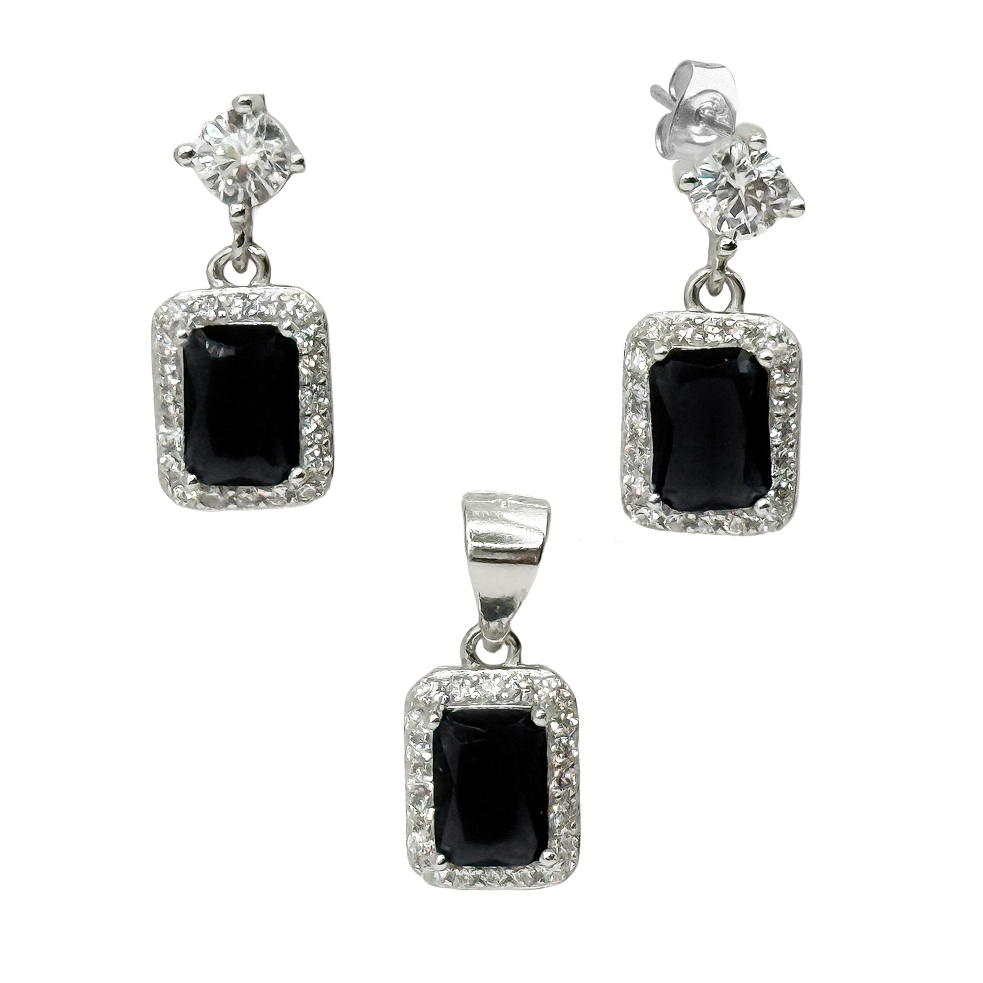 Juego Circonia Cuadrada con Micro Circonias Plata .925 con Rodio