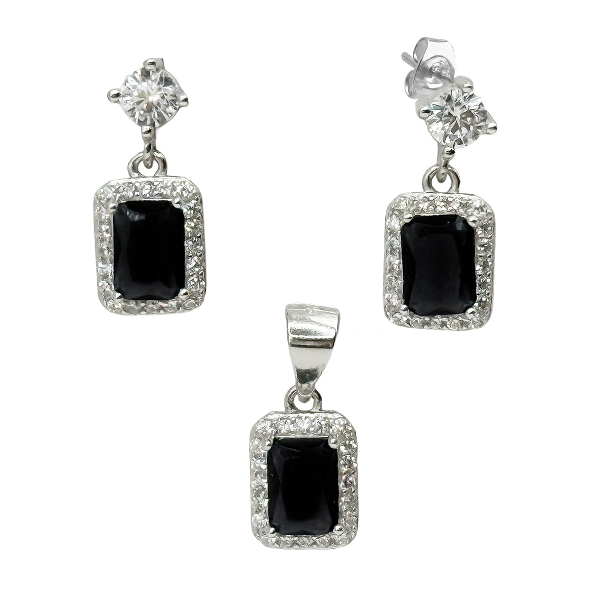 Juego Circonia Cuadrada con Micro Circonias Plata .925 con Rodio