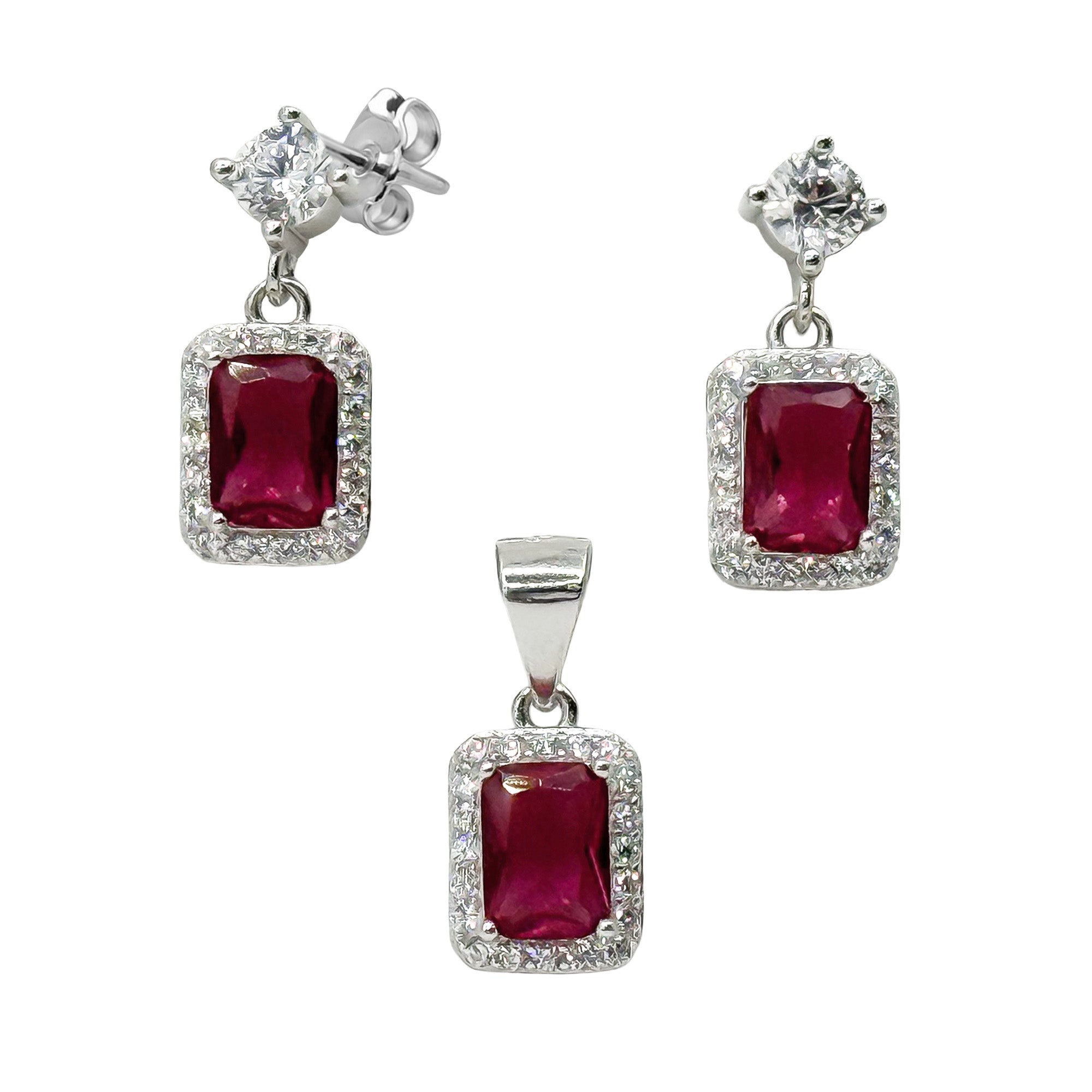 Juego Circonia Cuadrada con Micro Circonias Plata .925 con Rodio