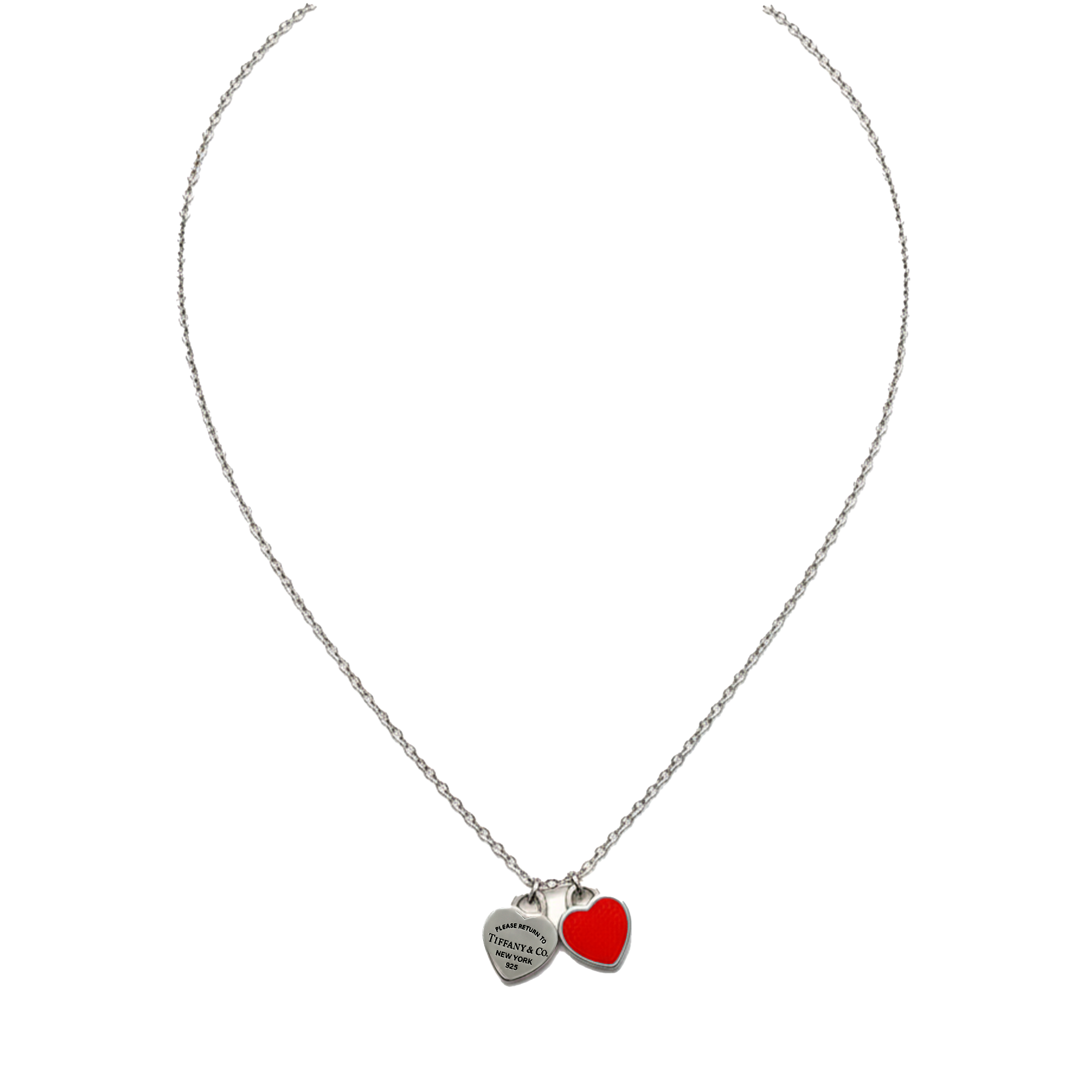 Collar Inspirado Tiff Corazones Grabado y Esmaltado Plata .925 con Baño de Rodio