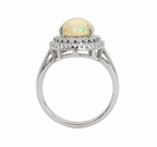 Anillo Piedras Preciosas Maxi Ópalo de Etiopía con Doble Linea de Circonias, Plata .925 con Baño de Rodio