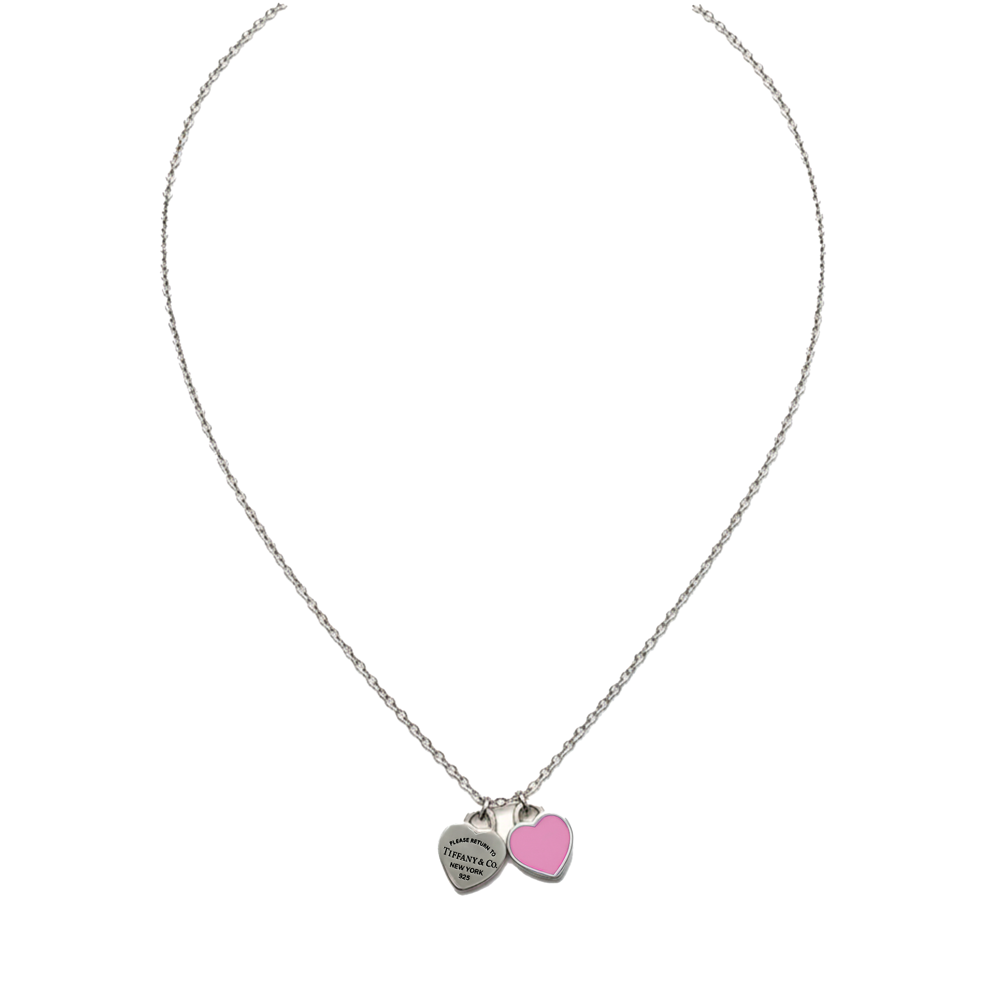 Collar Inspirado Tiff Corazones Grabado y Esmaltado Plata .925 con Baño de Rodio