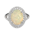 Anillo Piedras Preciosas Maxi Ópalo de Etiopía con Doble Linea de Circonias, Plata .925 con Baño de Rodio
