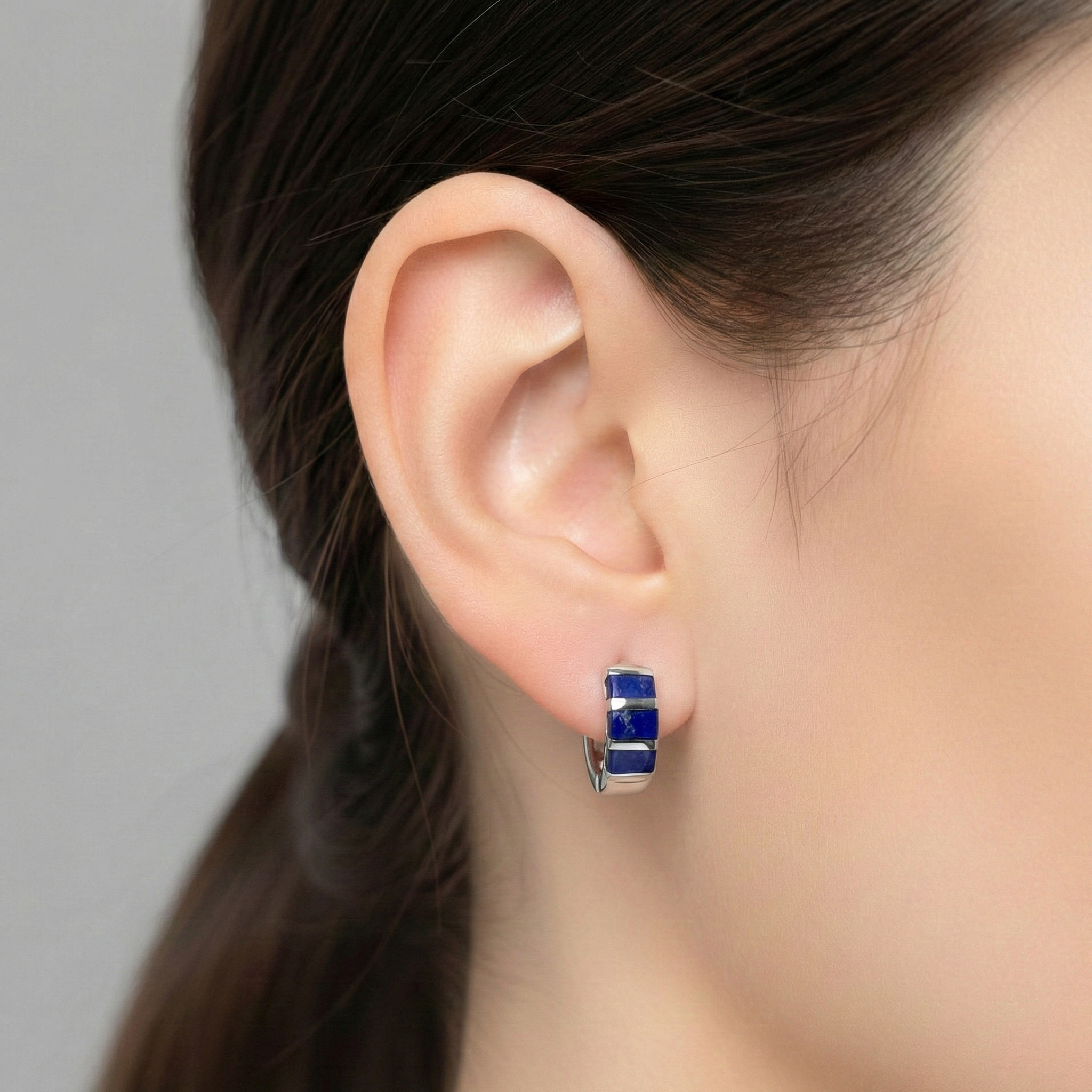 Huggies con Piedra Natural Plata .925