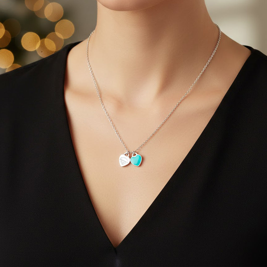 Collar Inspirado Tiff Corazones Grabado y Esmaltado Plata .925 con Rodio