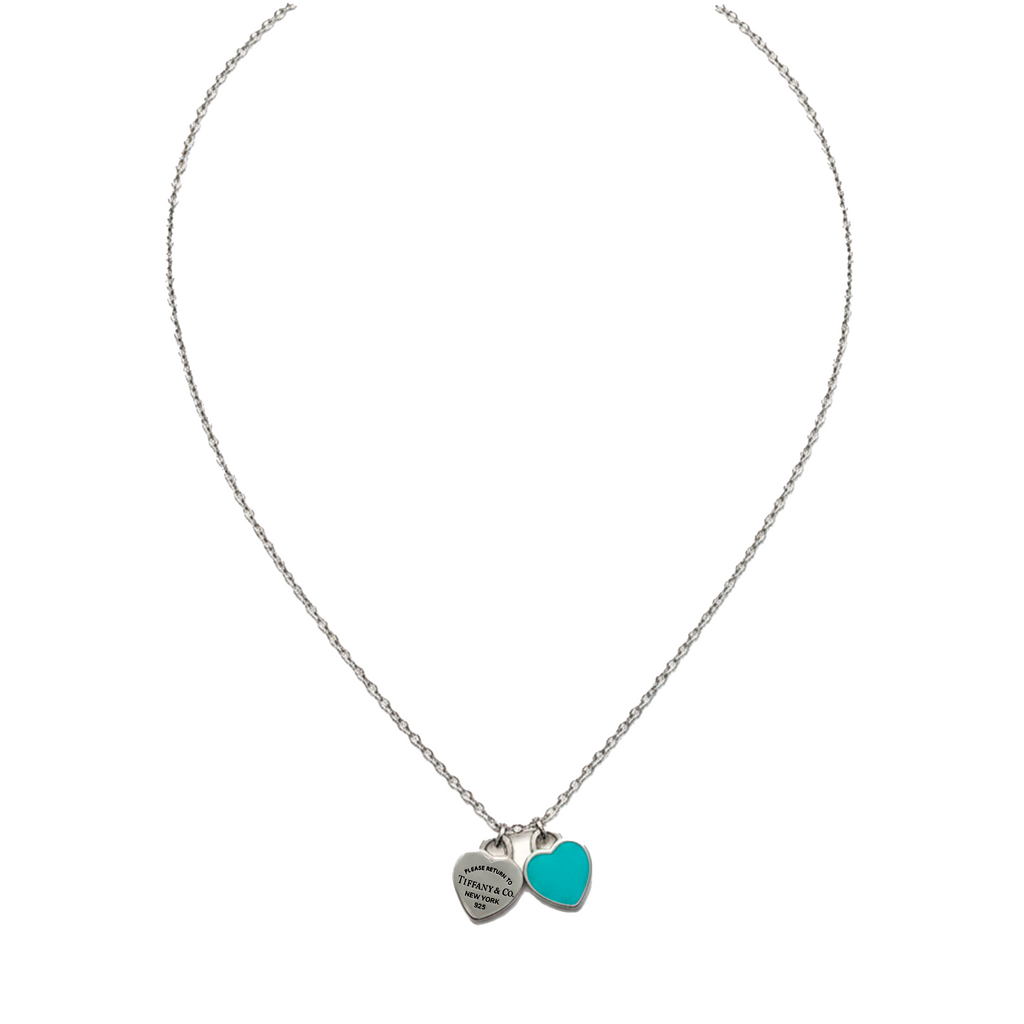 Collar Inspirado Tiff Corazones Grabado y Esmaltado Plata .925 con Baño de Rodio