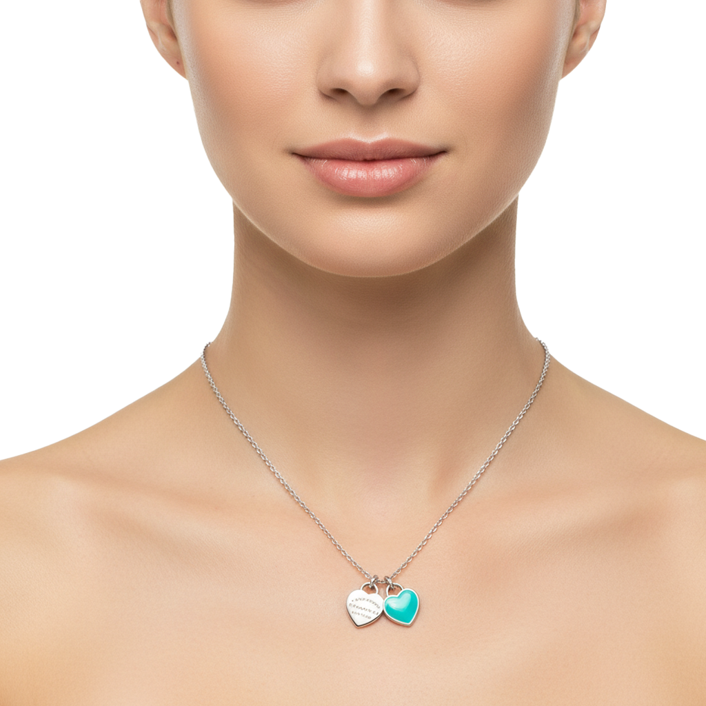 Collar Inspirado Tiff Corazones Grabado y Esmaltado Plata .925 con Rodio