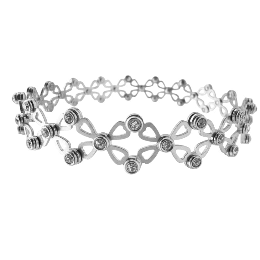 Brazalete Dos Usos Pulsera o Anillo Flor Cuatro Hojas con Circonias Plata .925 con Baño de Rodio