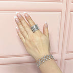 Brazalete Dos Usos Pulsera o Anillo Flor Cuatro Hojas con Circonias Plata .925 con Baño de Rodio