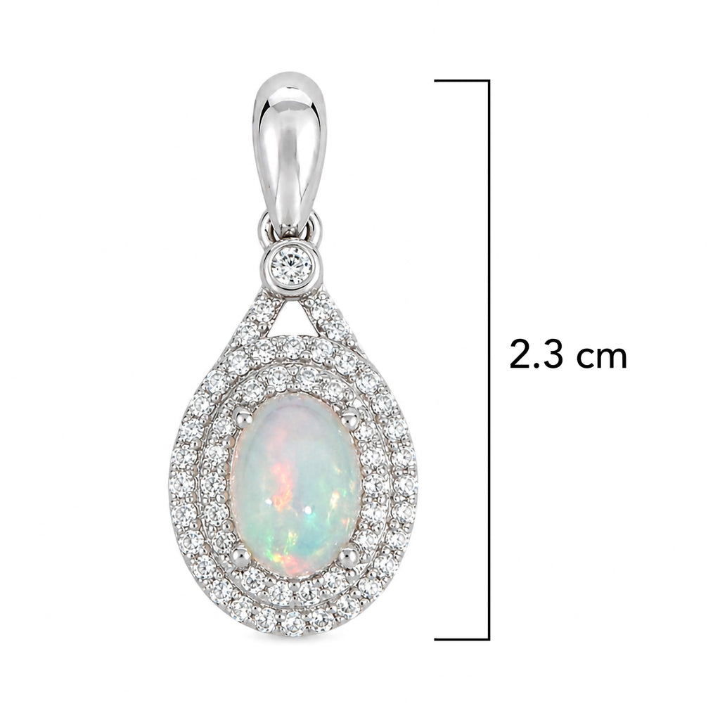 Dije Piedras Preciosas Ópalo de Etiopía Doble Linea de Circonias, Plata .925 con Baño de Rodio