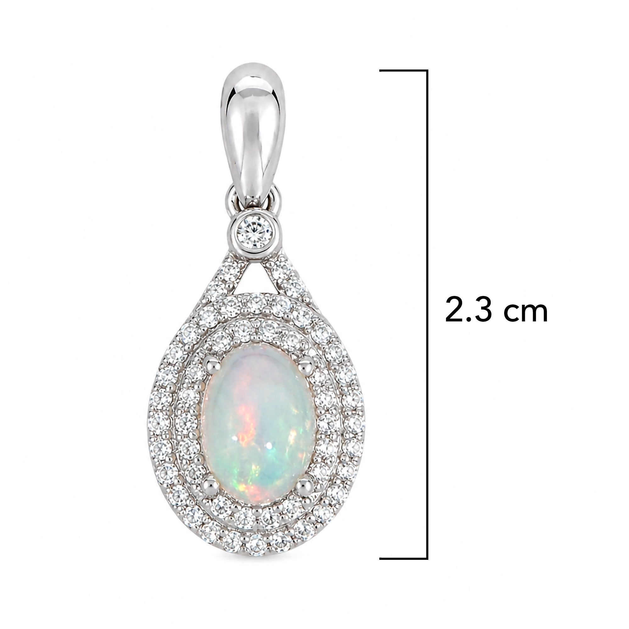 Dije Piedras Preciosas Ópalo de Etiopía Doble Linea de Circonias, Plata .925 con Baño de Rodio