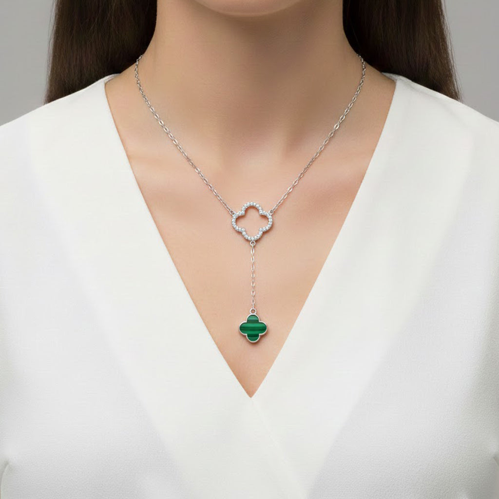 Collar Inspirado Corbatero Van C Piedras Naturales con Micro Circonias Plata .925 con Rodio
