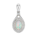 Dije Piedras Preciosas Ópalo de Etiopía Doble Linea de Circonias, Plata .925 con Baño de Rodio