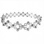 Brazalete Dos Usos Pulsera o Anillo 4 Flores con Circonias Plata .925 con Baño de Rodio
