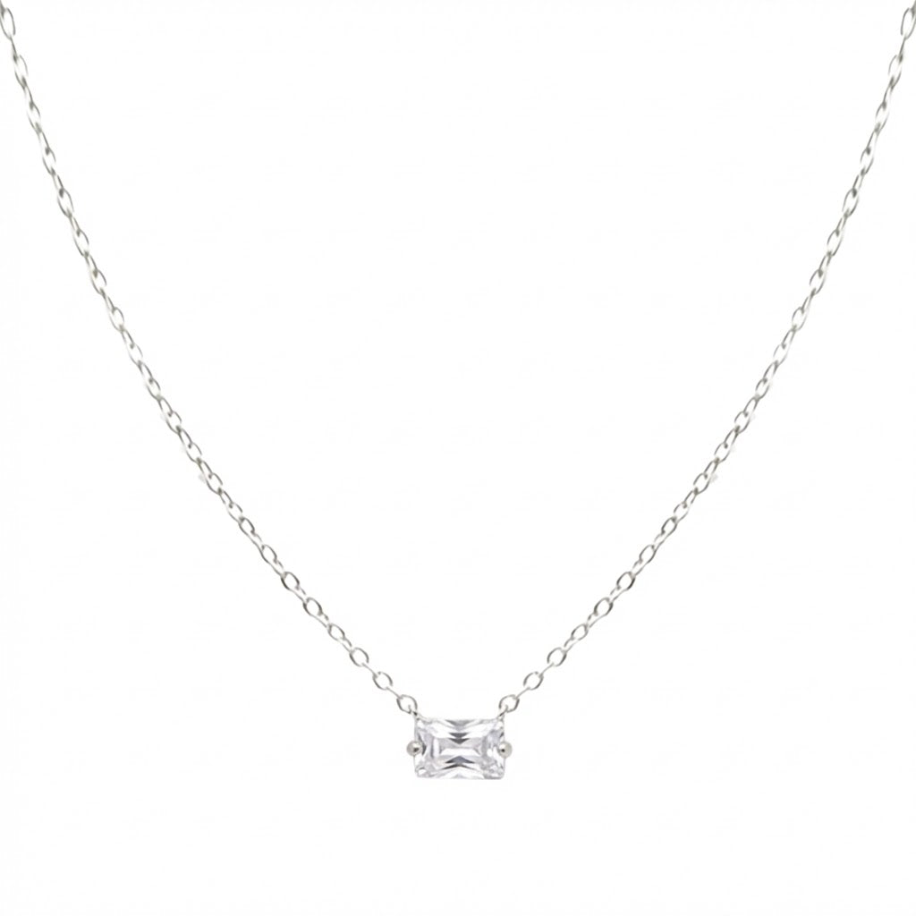 Collar Circonia con Cadena Eslabones Plata .925 con Rodio