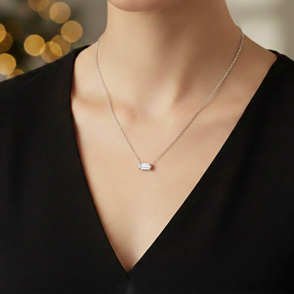 Collar Circonia con Cadena Eslabones Plata .925 con Rodio