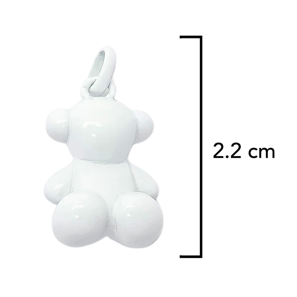 Dije Oso 1.1 Bombeado Macizo Bañado en Esmalte Blanco, Plata 925