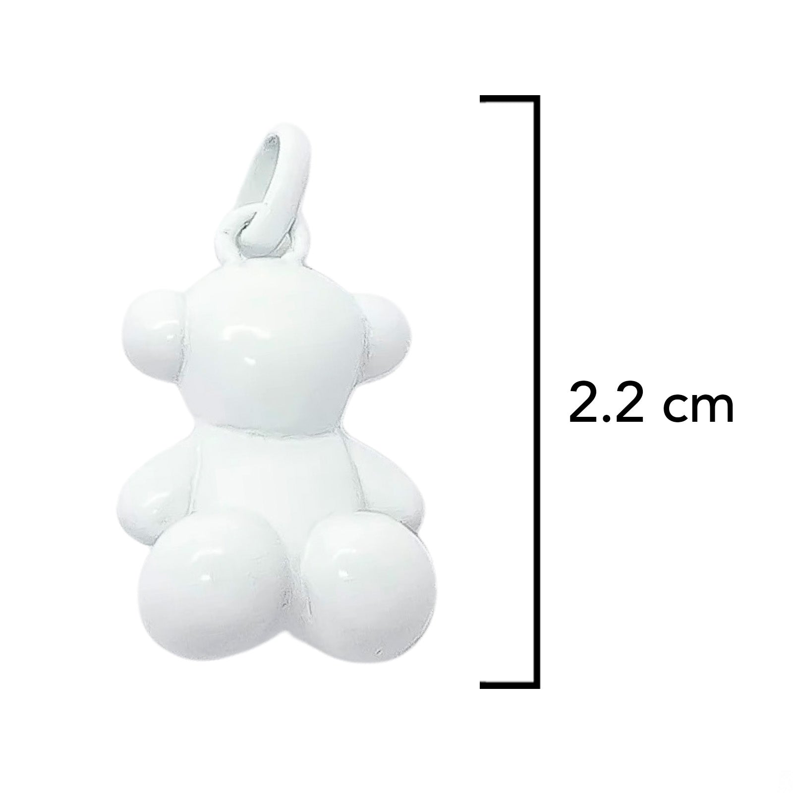 Dije Oso 1.1 Bombeado Macizo Bañado en Esmalte Blanco, Plata 925