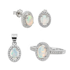 Juego Piedras Preciosas Ópalo de Etiopía Anillos, Aretes y Dije con Circonias, Plata .925 con Baño de Rodio