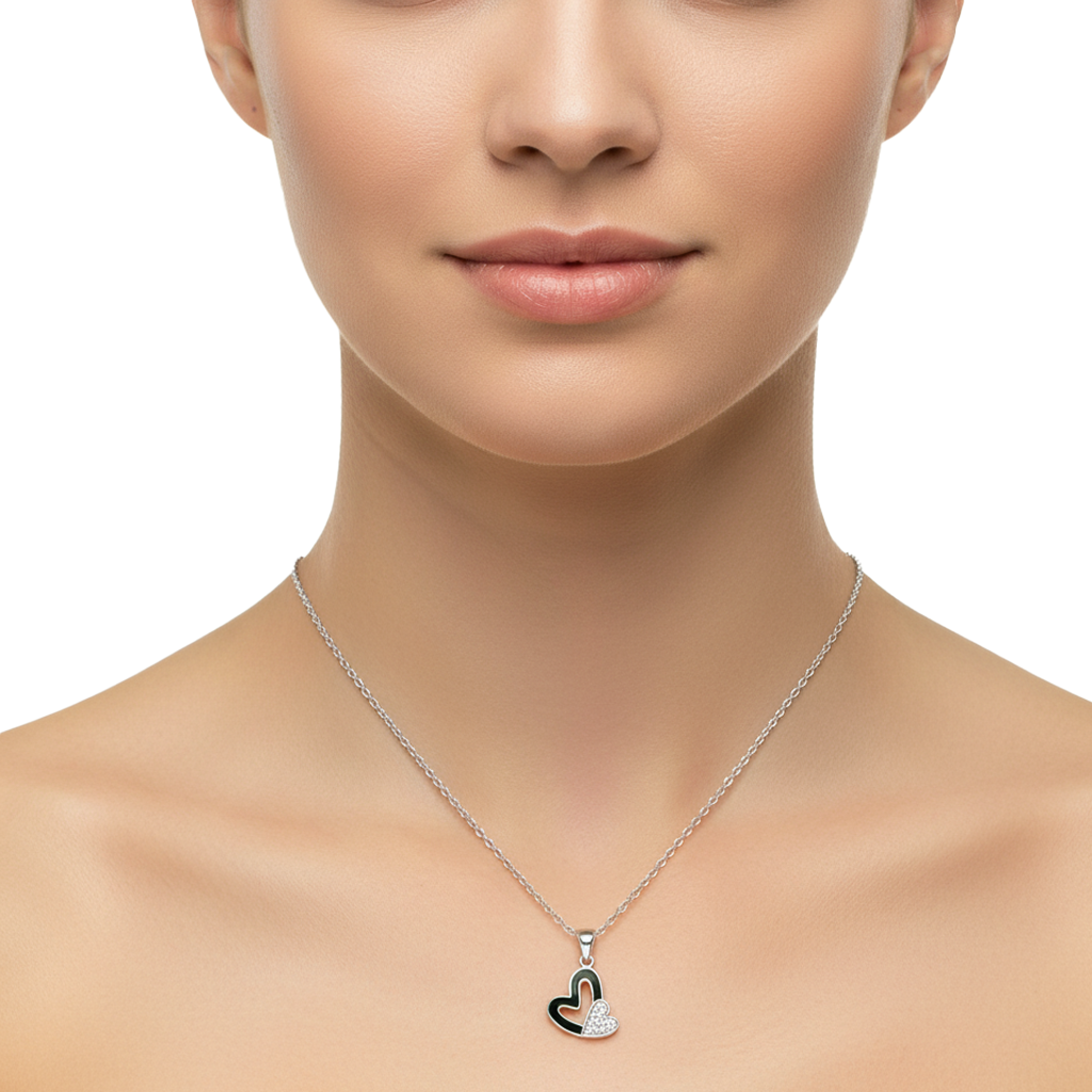 Collar Doble Corazón Piedras Naturales con Circonias Plata .925 con Rodio