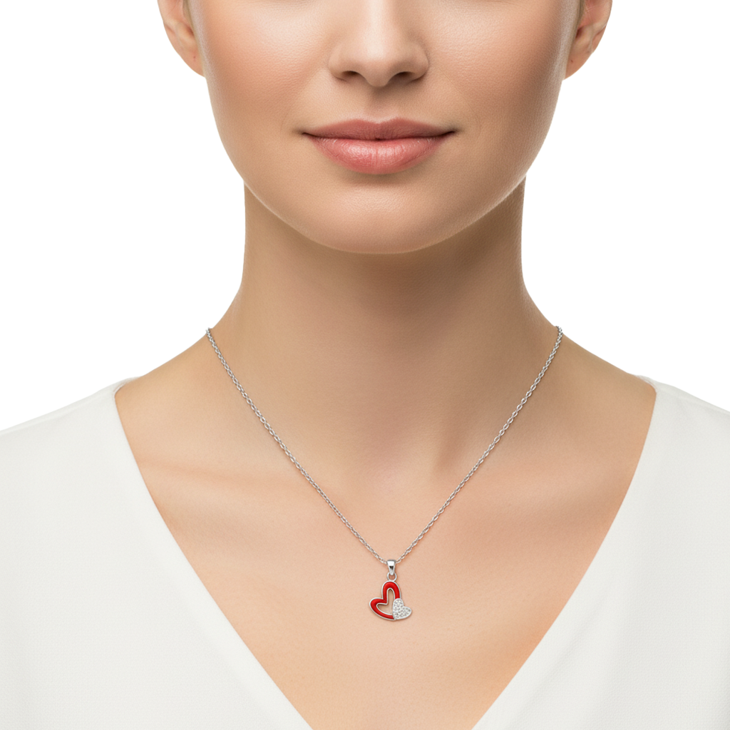 Collar Doble Corazón Piedras Naturales con Circonias Plata .925 con Rodio