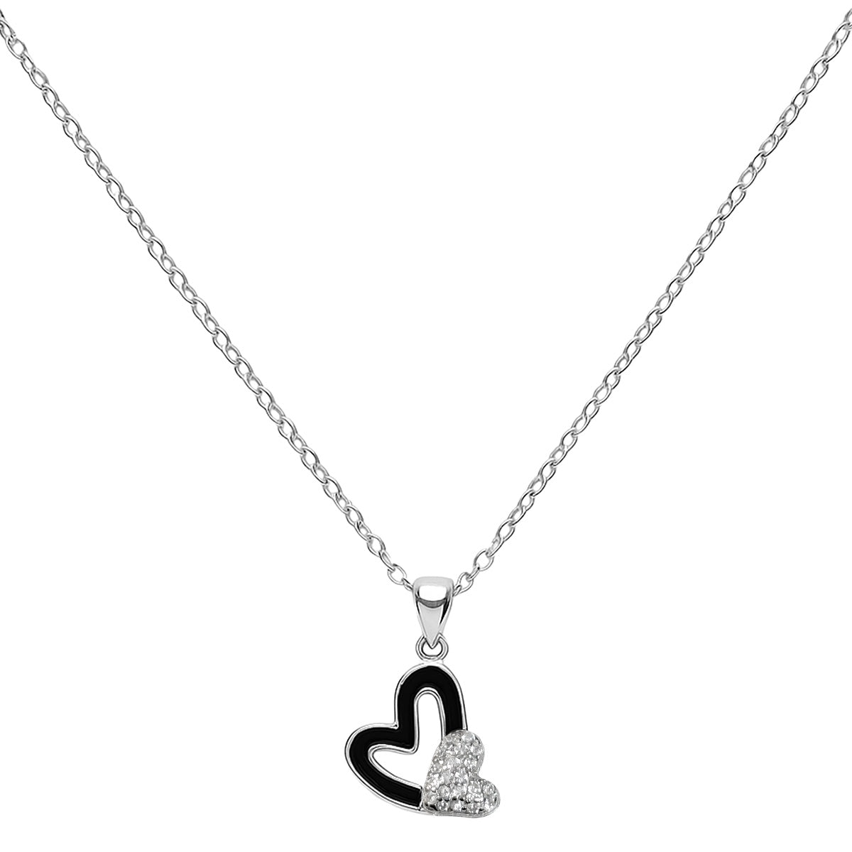 Collar Doble Corazón Piedras Naturales con Circonias Plata .925 con Rodio