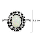 Anillo Piedras Preciosas Ópalo de Etiopía Estilo Victoriano con Ónix, Plata .925 con Baño de Rodio