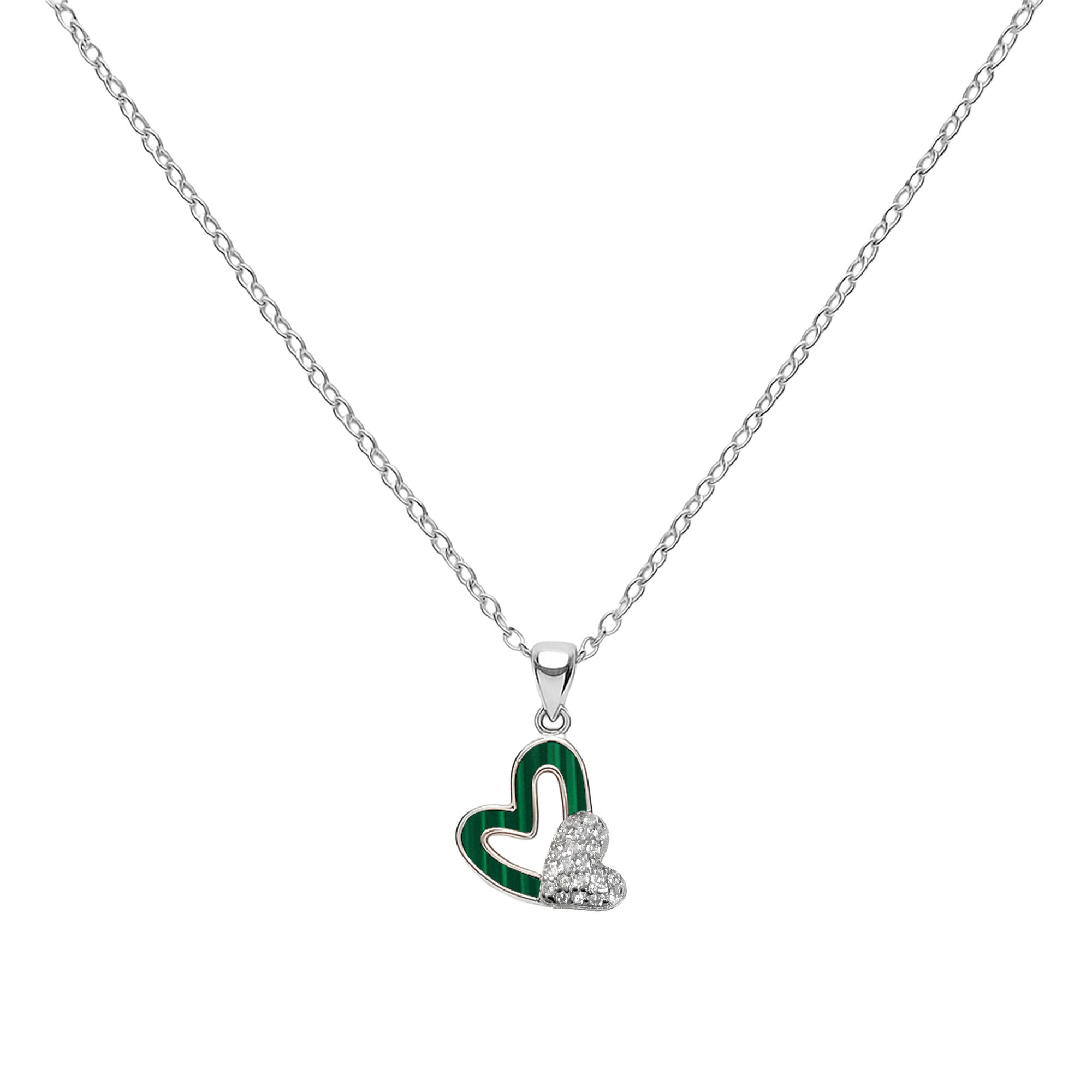 Collar Doble Corazón Piedras Naturales con Circonias Plata .925 con Rodio