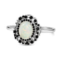 Anillo Piedras Preciosas Ópalo de Etiopía Estilo Victoriano con Ónix, Plata .925 con Baño de Rodio