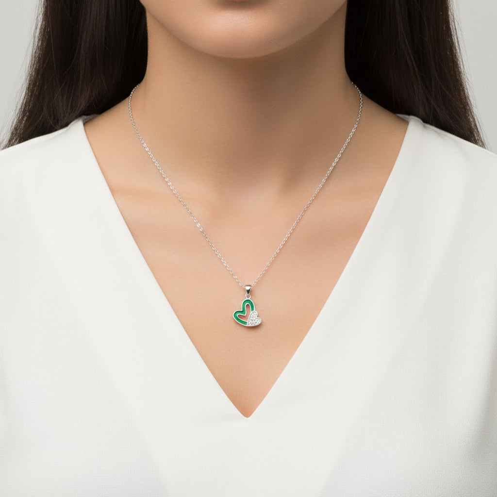 Collar Doble Corazón Piedras Naturales con Circonias Plata .925 con Rodio