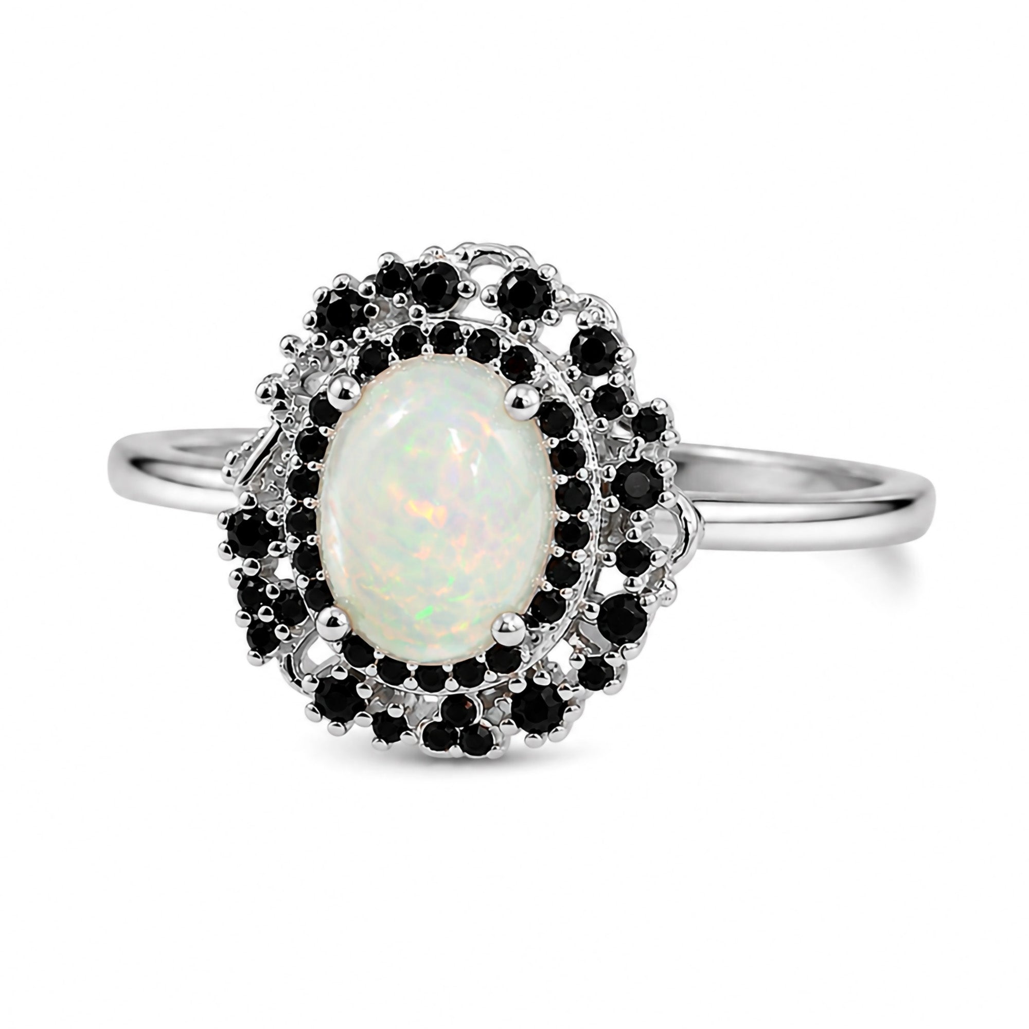 Anillo Piedras Preciosas Ópalo de Etiopía Estilo Victoriano con Zafiro, Plata .925 con Baño de Rodio