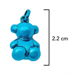 Dije Oso 1:1 Bombeado Macizo Bañado en Esmalte Azul Turquesa, Plata 925