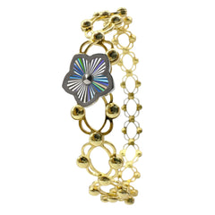 Brazalete Doble Uso Pulsera o Anillo con Flor Giratoria Plata .925 con Baño de Oro