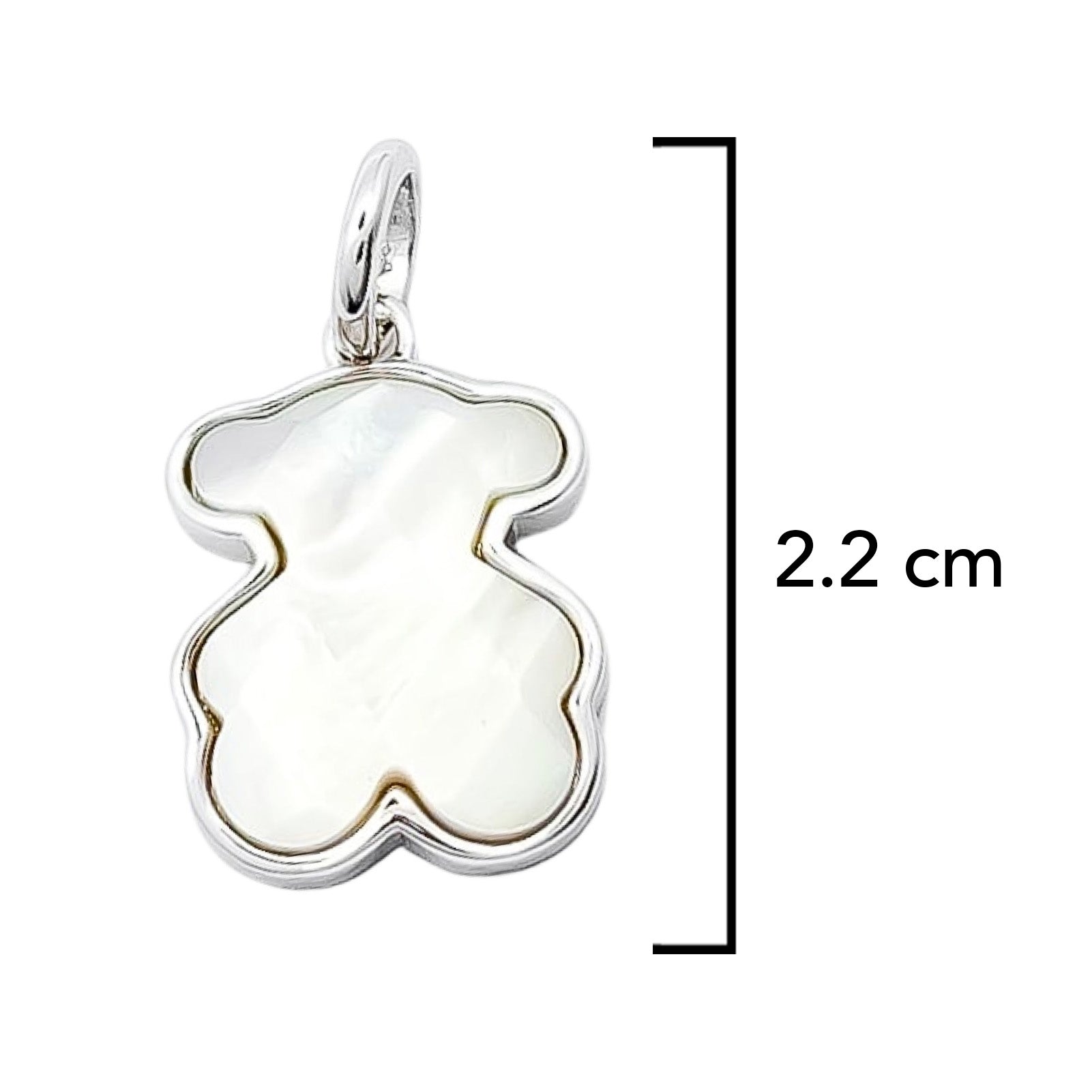 Dije Oso 1.1 Madre Perla Facetado, Plata 925 con Baño de Rodio