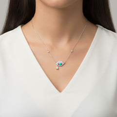 Collar Ojo Turco Micro Circonias Con Ópalo y Circonia en Forma de Gota Plata .925 con Rodio