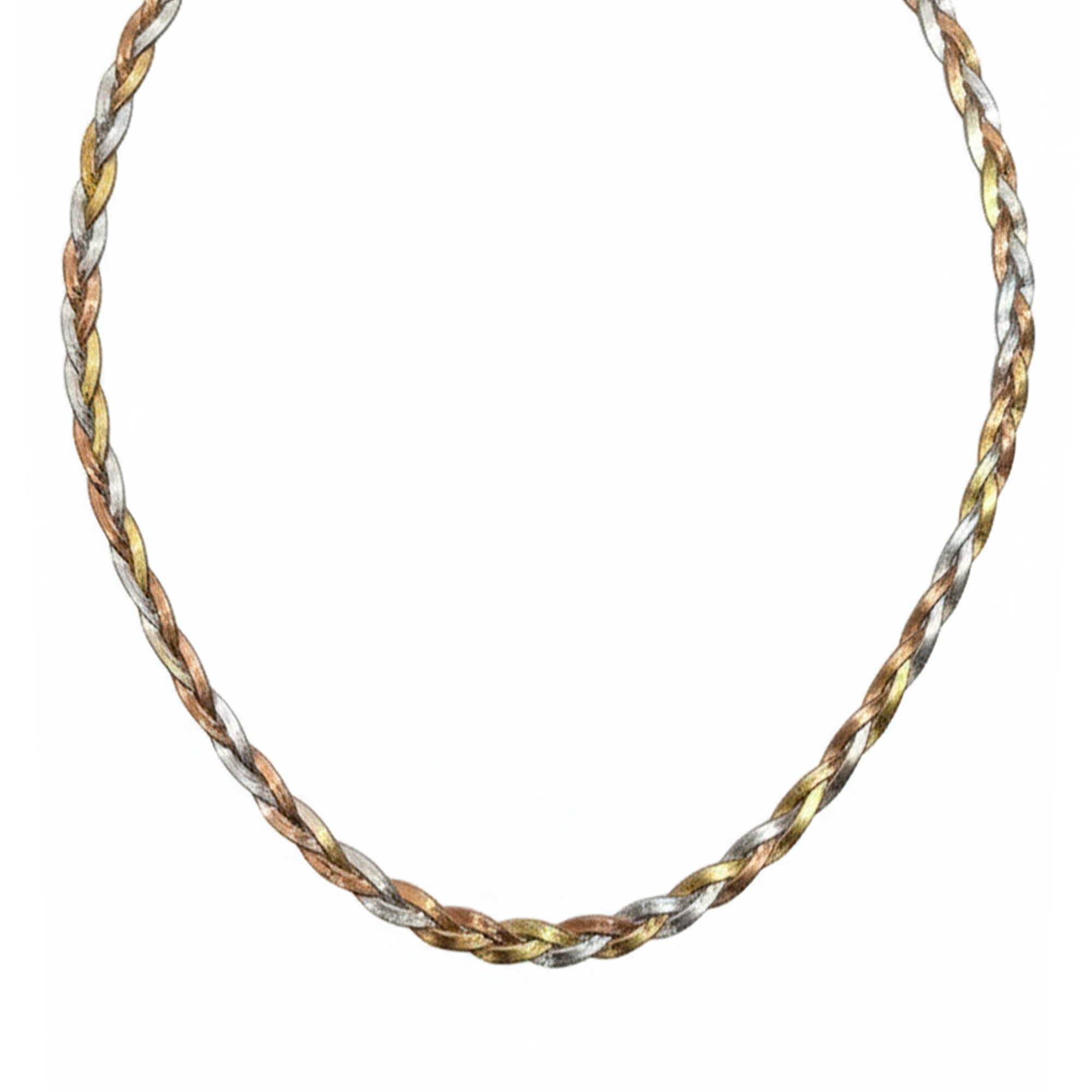 Collar Trenzado Diamantado con Baño 3 Oros Plata .925