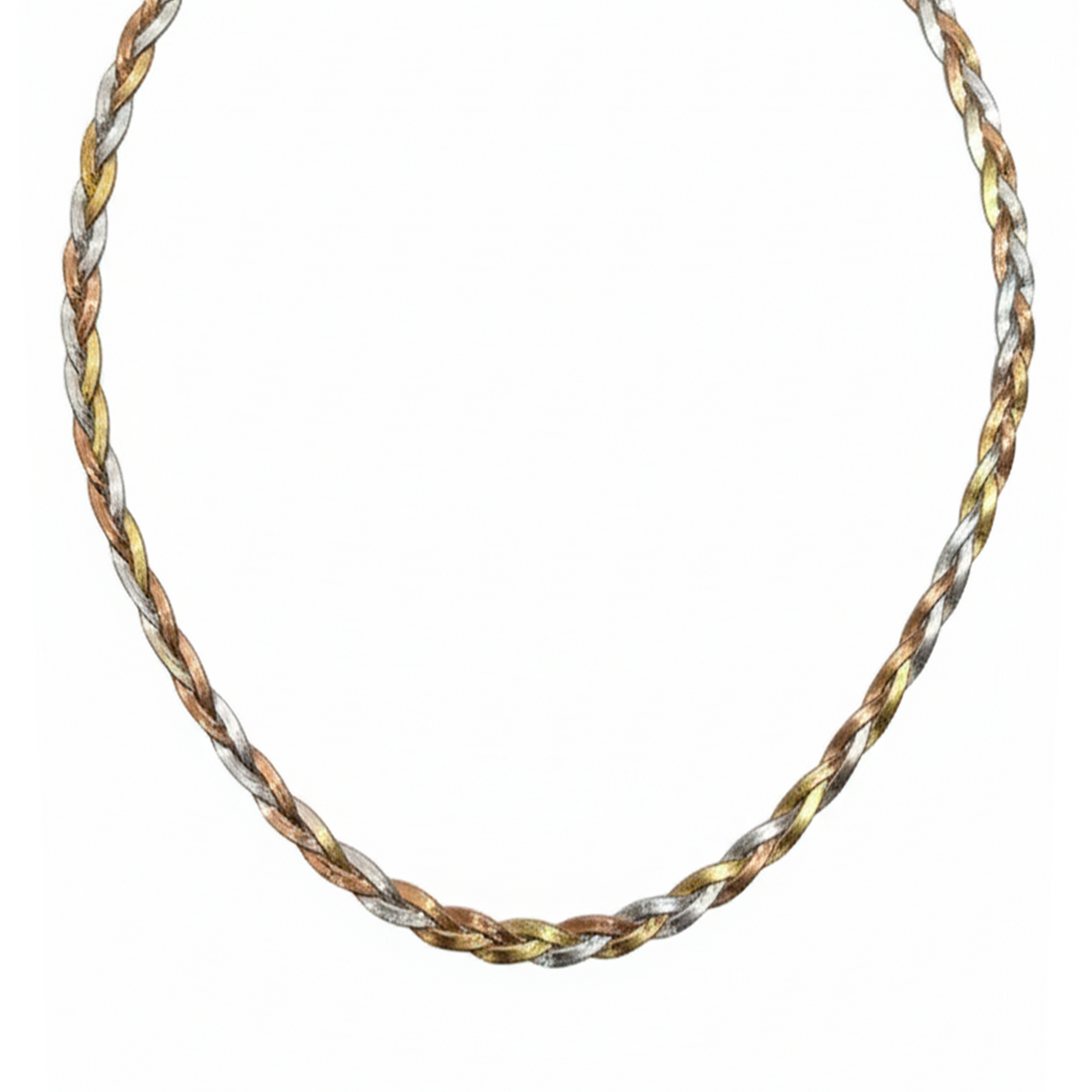 Collar Trenzado Diamantado con Baño 3 Oros Plata .925