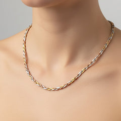Collar Trenzado Diamantado con Baño 3 Oros Plata .925