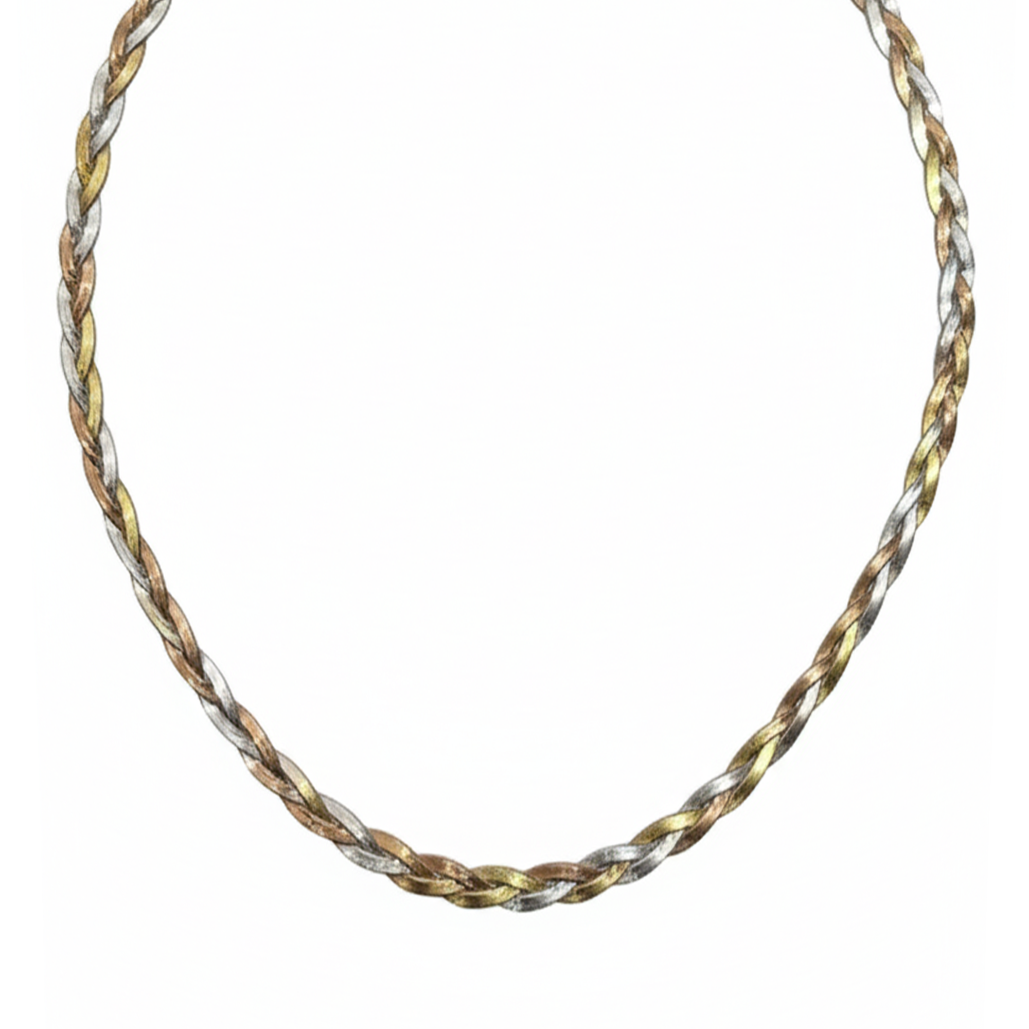 Collar Trenzado Diamantado con Baño 3 Oros Plata .925