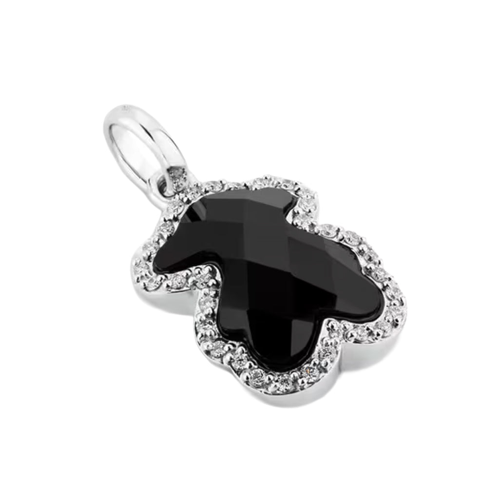 Dije Inspirado Oso 1:1 Onix Facetado con Circonias Plata .925 con Baño de Rodio