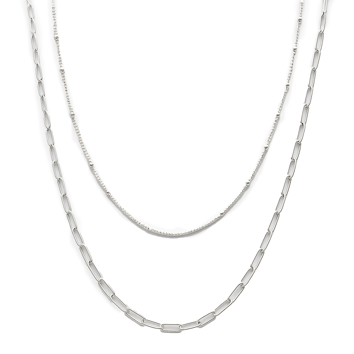 Collar Doble Cadena Paper Clip con Viviana Plata .925