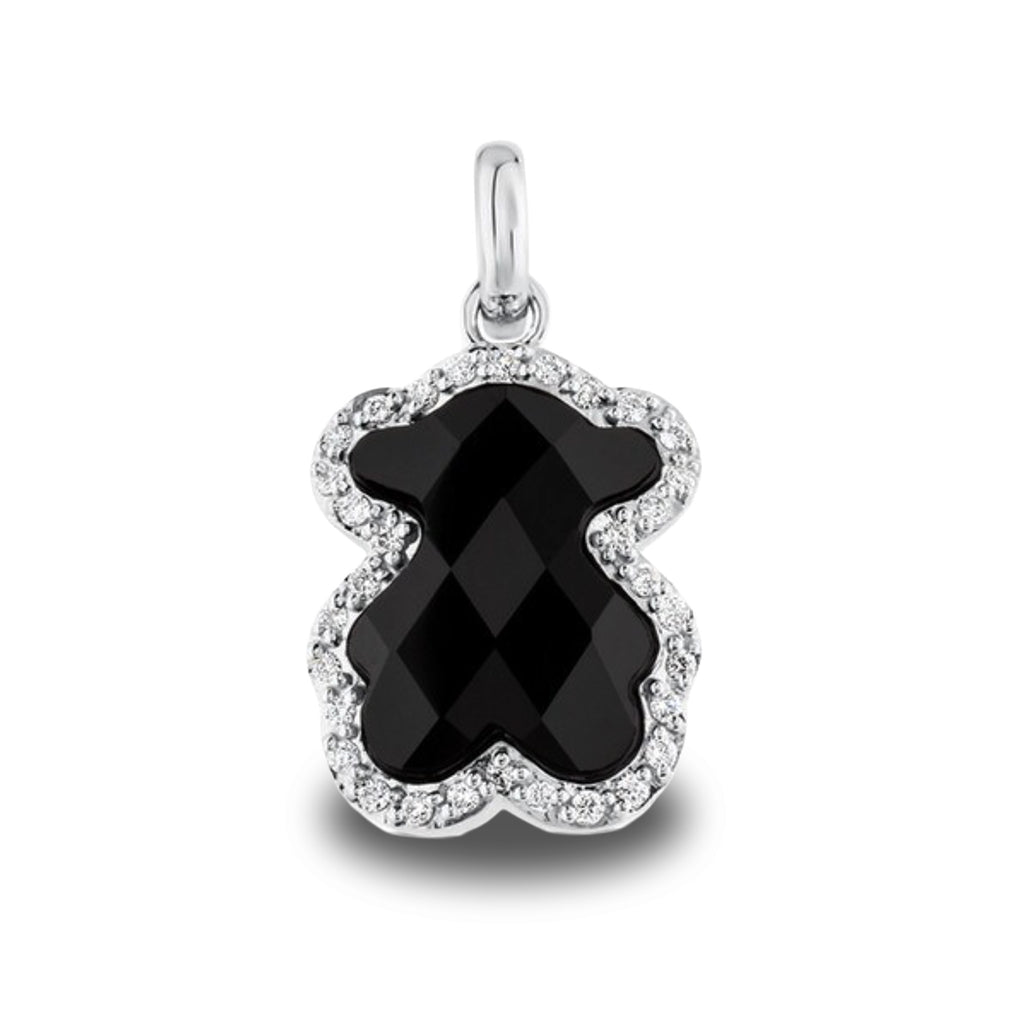 Dije Inspirado Oso 1:1 Onix Facetado con Circonias Plata .925 con Baño de Rodio