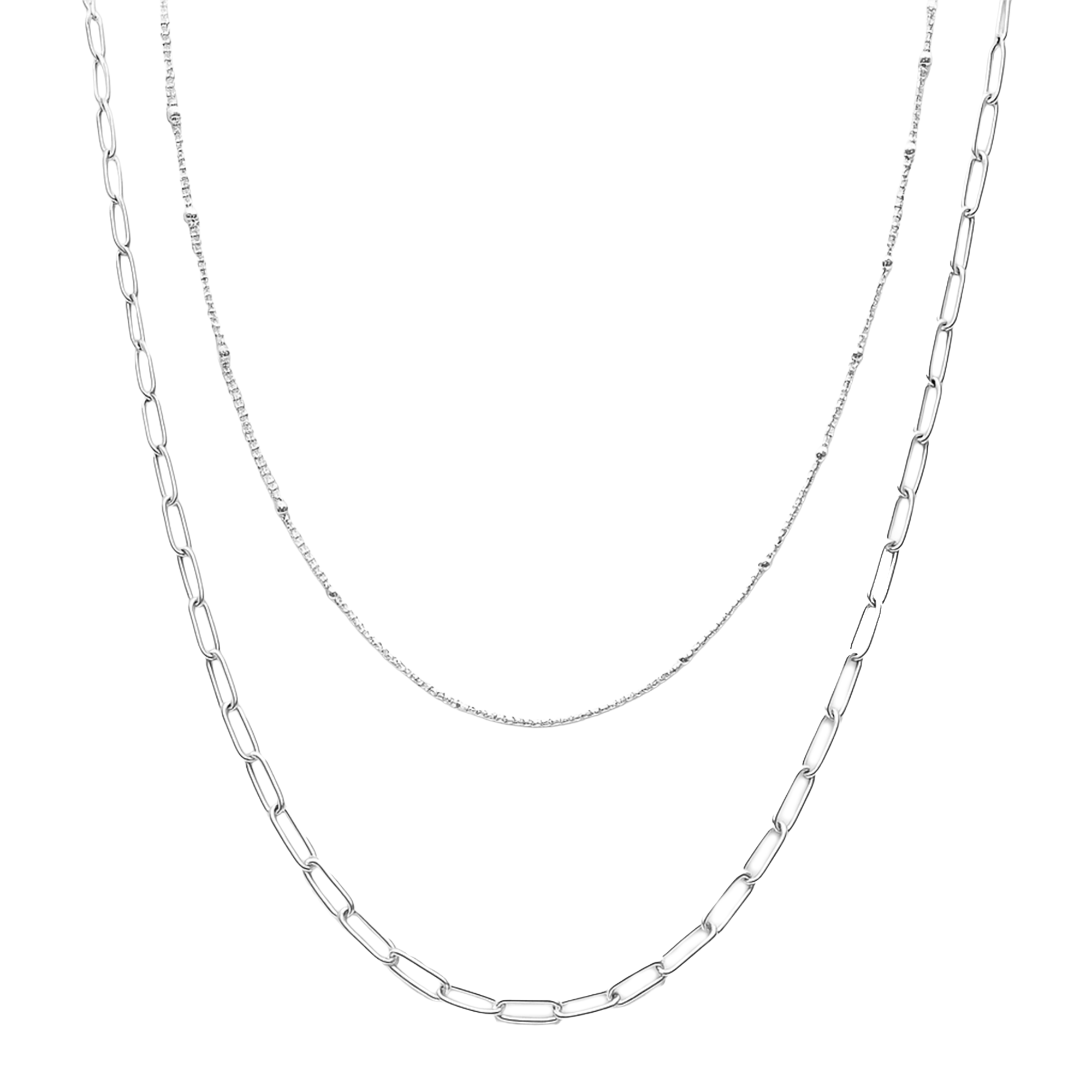 Collar Doble Cadena Paper Clip con Viviana Plata .925