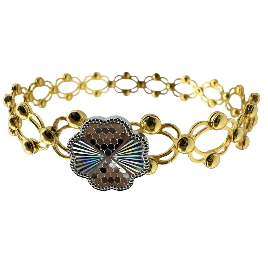 Brazalete Doble Uso Anillo Pulsera con Trebol 4 Hojas Giratorio y Baño de Oro Plata .925