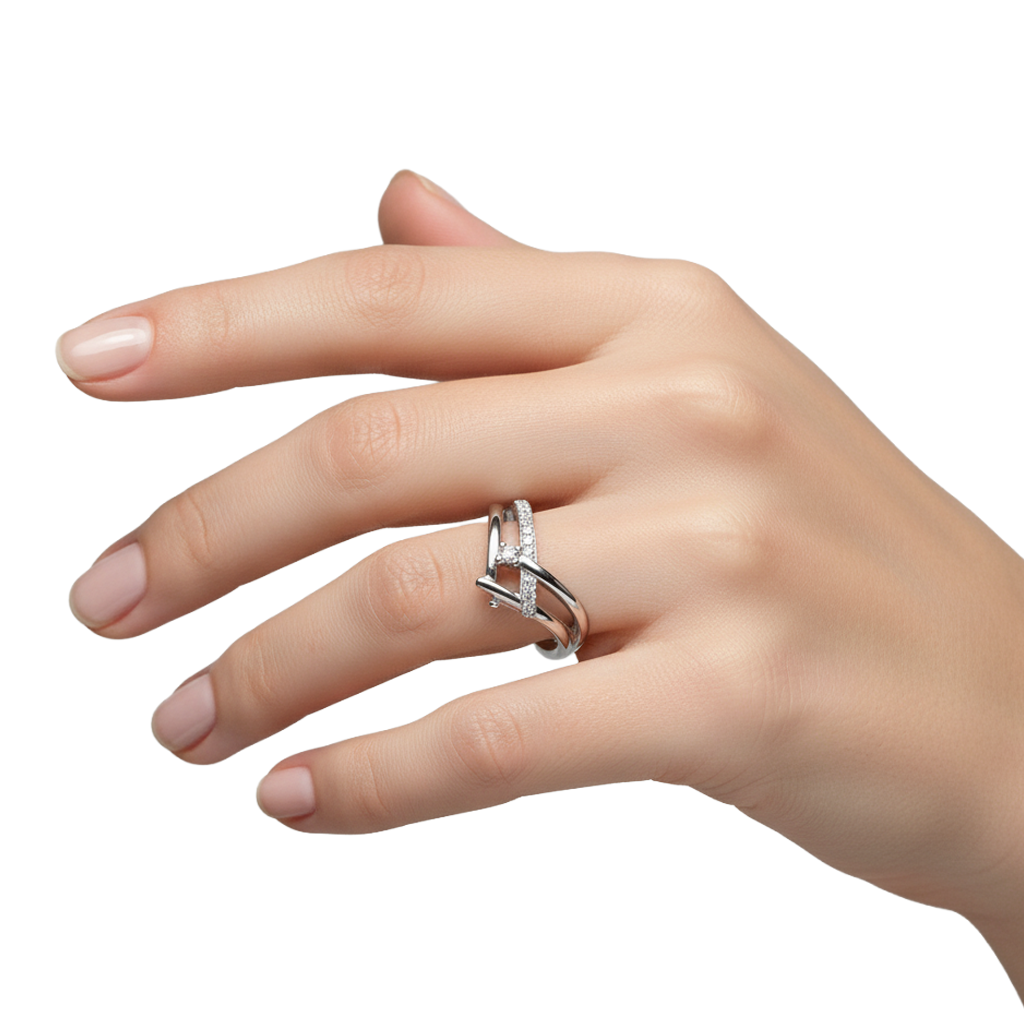 Anillo Micro Circonias Encontrado Plata .925 con Baño de Rodio