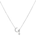Collar Media Luna con Micro Circonias y Saturno con Estrella Plata .925 con Baño de Rodio