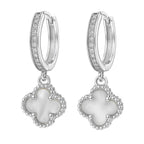 Arracada Huggies Flor Inspirado Van C Piedra Natural Plata .925 con Baño de Rodio