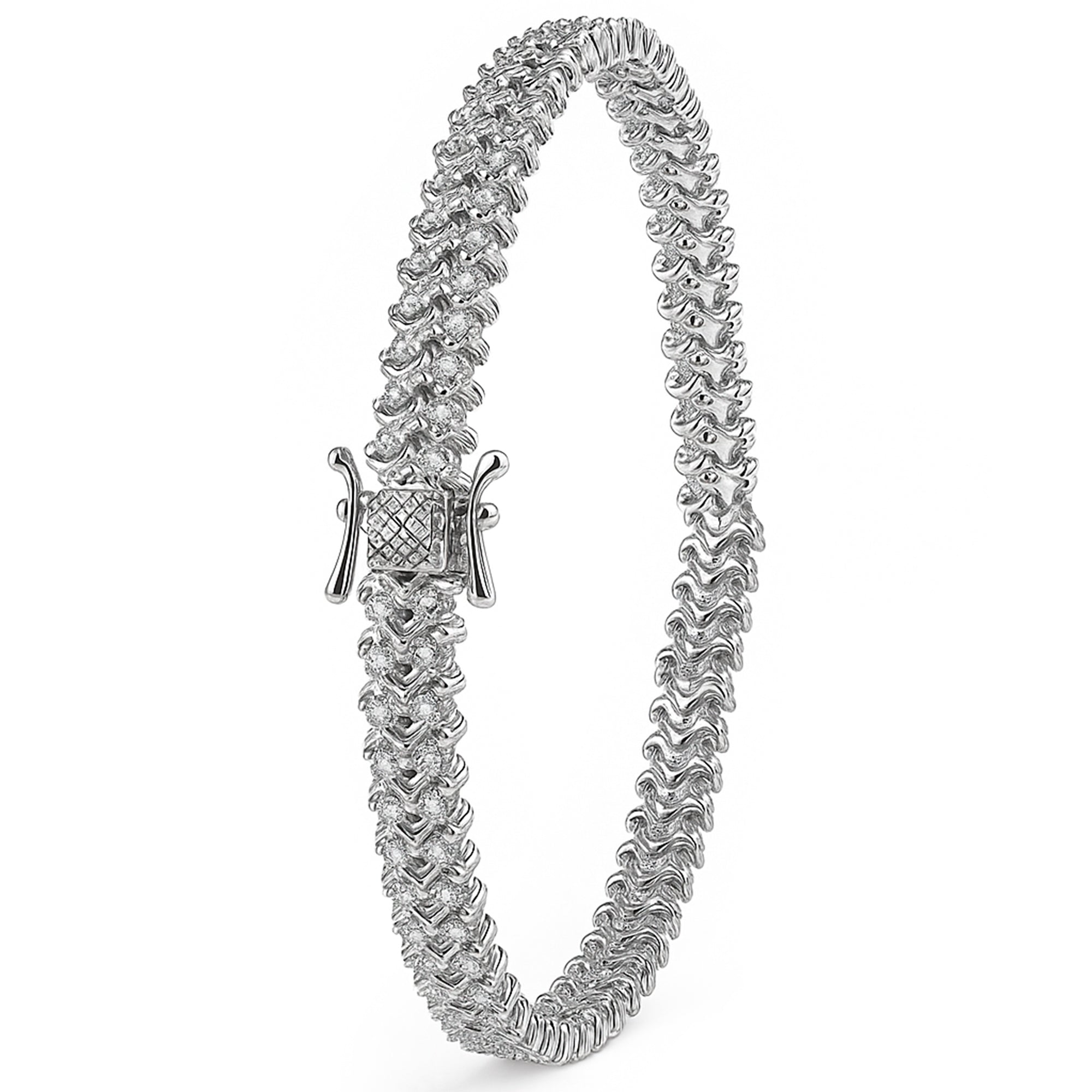Pulsera Estilo Panza de Víbora con Circonias Baguette Plata .925 con Rodio